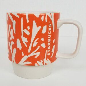 STARBUCKS Floral Mug Orange and White Spring 2016 12 oz Coffee Tea Cup NWT